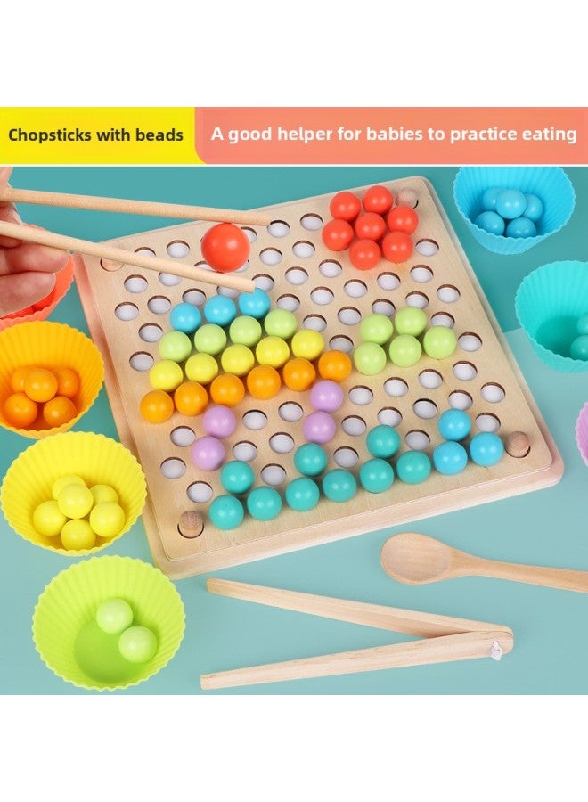 Children's Practice With Chopsticks Beads Jigsaw Puzzle Children's Wooden Early Education Puzzle Hand-eye Coordination Toys Wholesale-Color:Fishing Clip Beads - Image 3
